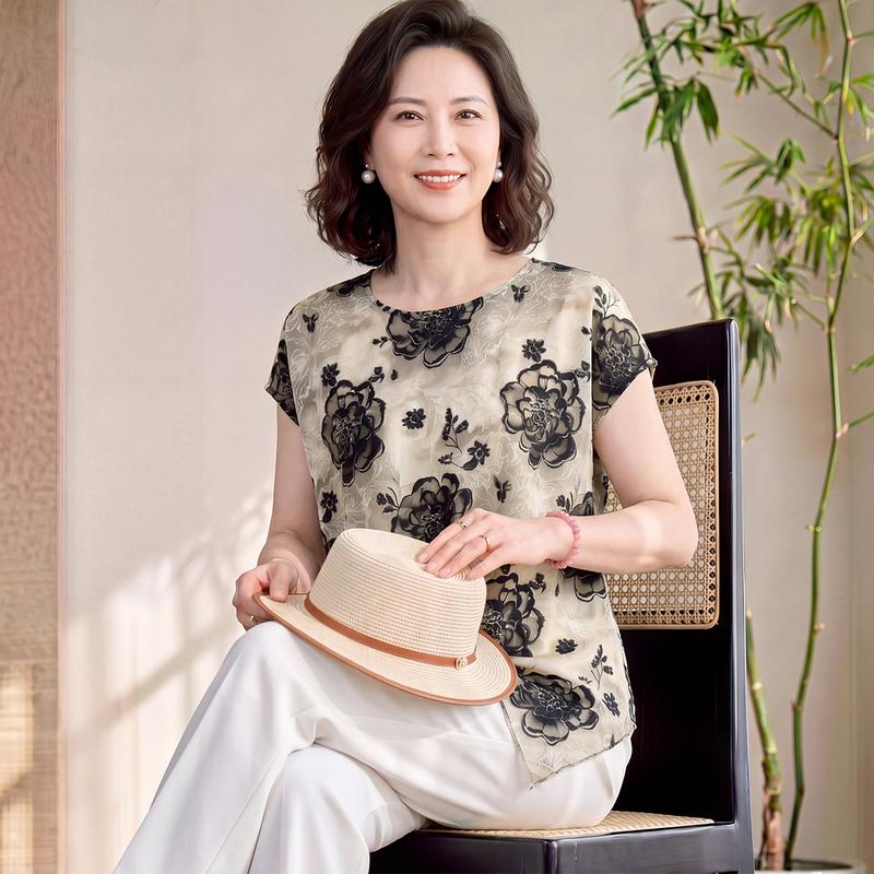 Yuzhaolin Women s Elegant Embroidered Short Sleeve Top 2XL