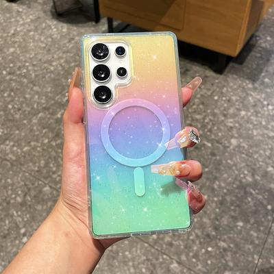 Color Plating Suitable for Samsung Mobile Phone Case S25 Magnetic Case S24ultra Glitter Powder Gradient Color S25plus Protective Case