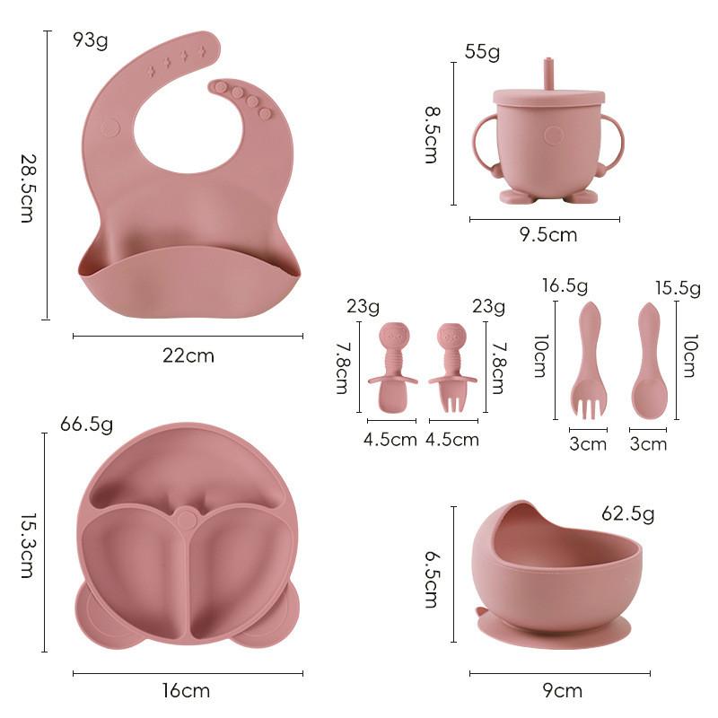 Baby Silicone Feeding Set With Suction Bowl And Learning Utensils For Toddler Nutrition