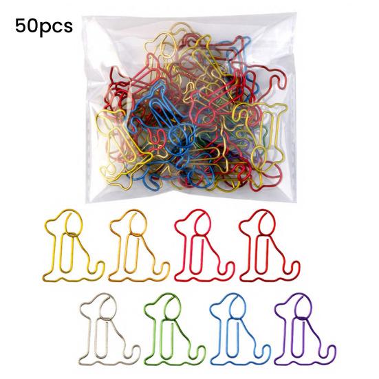 Yousheng 50Pcs Christmas Paper Clips Dog Shape Non-bending Metal Clips Office School Desk Organizing Cards Document Fasteners