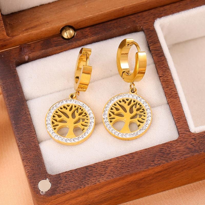 Lokaer Trendy Titanium Stainless Steel Bohemia Party Hoop Earrings Cz Crystal Tree Earrings Jewelry For Women Girl