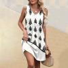 Women's Summer V-neck Casual Beach Vacation Style Vintage Print Sleeveless Splicing Dresses