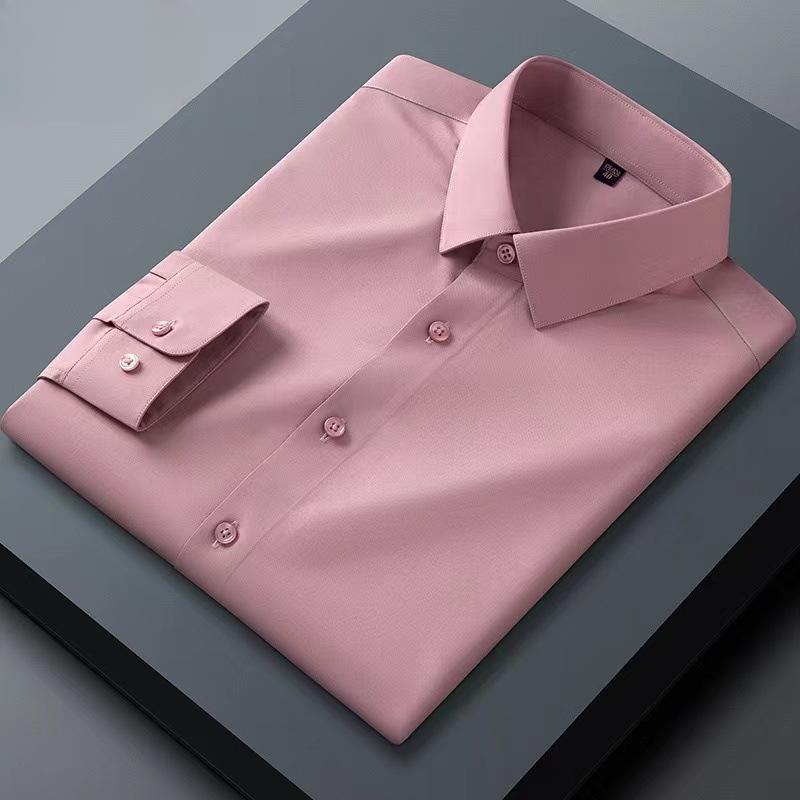 

Высококачественные мужские рубашки, мужская серия Mulberry Silk, повседневные рубашки с длинными рукавами, летние ледяные драпировки, рубашки, не требующие глажки M розовый