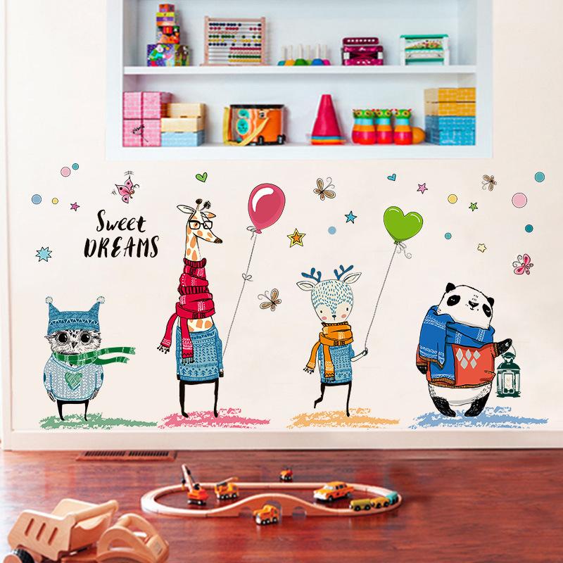 Kreatywne Kreskówkowe Zwierzątka Naklejki Ścienne do Salonu Sypialni Pokoju Dziecięcego Dekoracja Zdejmowane Naklejki Ścienne