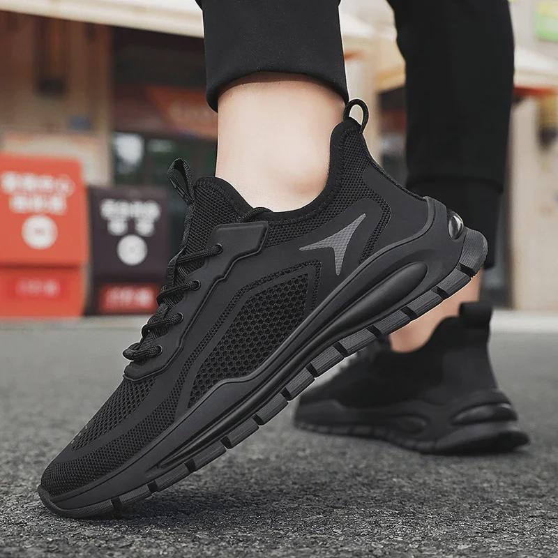 Men's Black Mesh Sports Shoes - Breathable & Trendy for Summer Work & Leisure