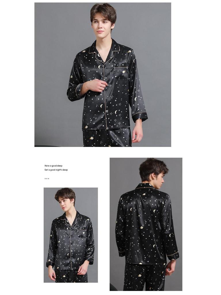 2023 Men's Silk Pajama Set: Long Sleeve, Long Pants, Thin and Comfortable for Spring, Summer, or Autumn Home Wear