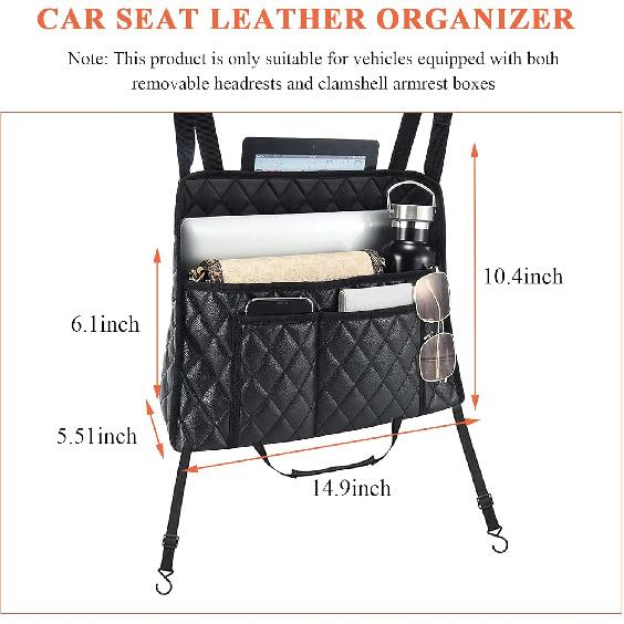 Car Purse Holder Between Seats, Large Capacity Leather Auto Front Seat Handbag Organizer Pocket, Backseat Barrier Storage Bag for Kids Pet, Universal