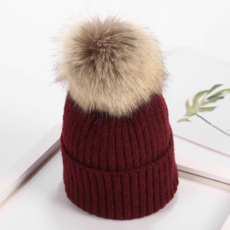 Hat Women's Winter Versatile Thickened Hairball Wool Hat Tide Student Autumn Winter Pullover Thickened Knitted Hat