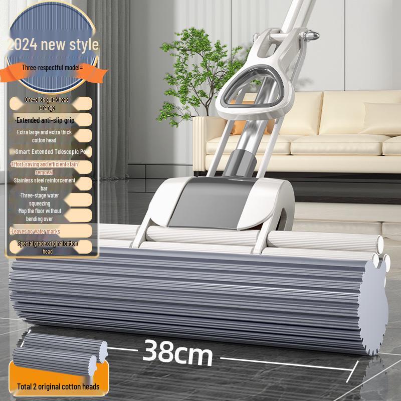 Large Absorbent PVA Roller Mop - Hands-Free, Lightweight Sponge Mop for Household Cleaning