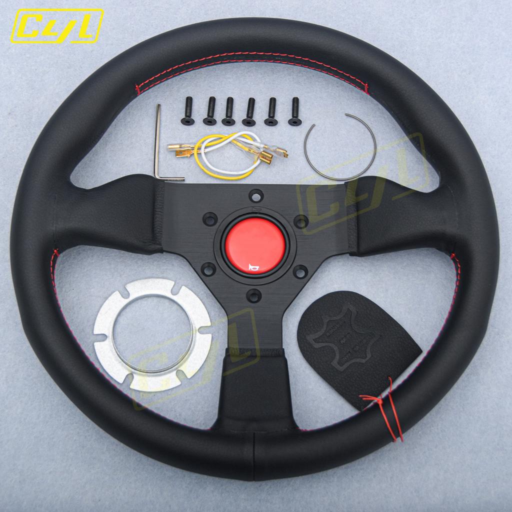 JDM 12.5inch 315mm Microfiber Leather Steering Wheel Red Stitching Racing Sports Steering Wheel