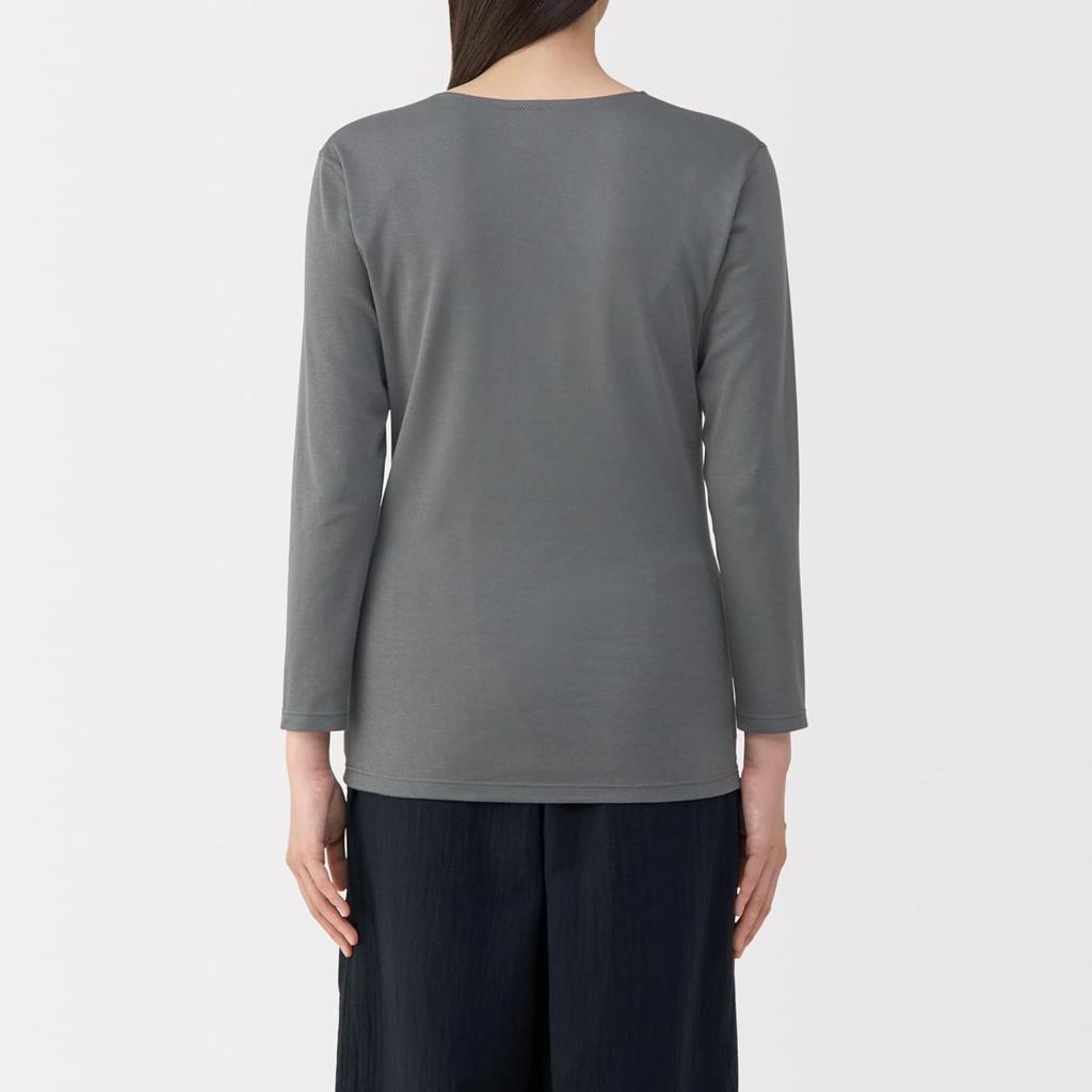 MUJI Warm Cotton Thick Sleeve FCD16A5A Medium Gray M Women's U-Neck 3/4 T-Shirt Women's