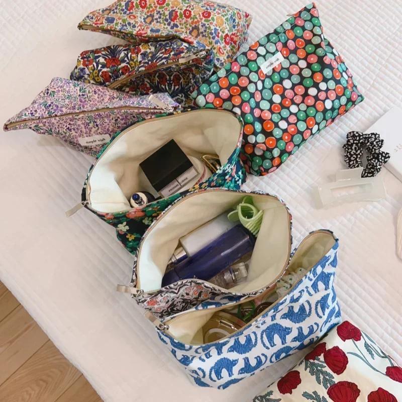 Cotton Ladies Travel Storage Lipstick Bag Retro Flower Women's Cosmetic Bags Cute Design Girls Pencil Case Makeup Bag Handbags