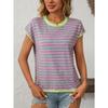 Top in maglia girocollo estivo da donna, maglione casual a righe contrastanti