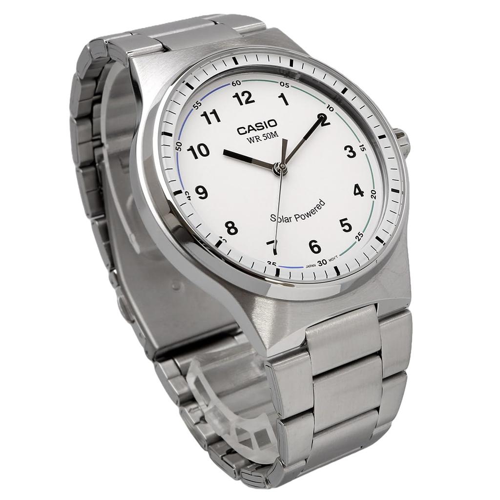 Casio Ceas Analogic Solar Standard Rezistent la Apă 5 ATM Brățară Metal Alb Model de Peste Mări [Casio] MTP-RS105D-7BV Bărbați [Articol]