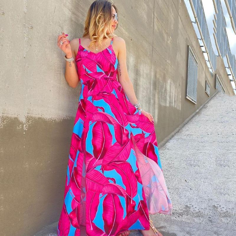 Spring and suer new fashion printed halter suspender sleeveless dress dress S