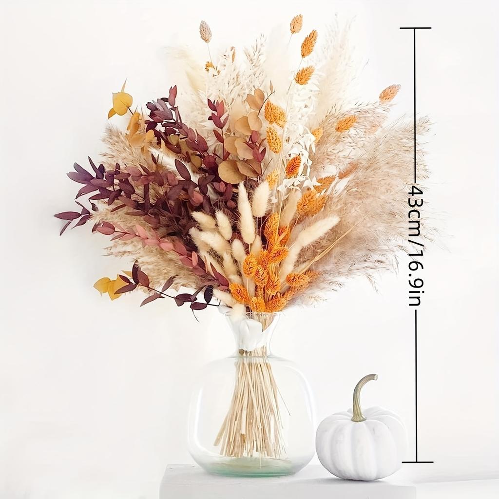 80Pieces Natural Dried Flowers Bouquet Home Decoration  Pampas Reeds Grass Rabbit Tails Bouquet Boho Home Arrangements