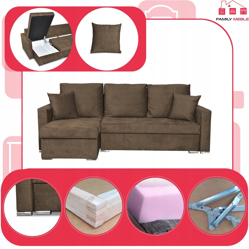 Bella Corner Sofa Bed with Sleeping Function, Corner Sofa, Family Furniture, Brown Velvet