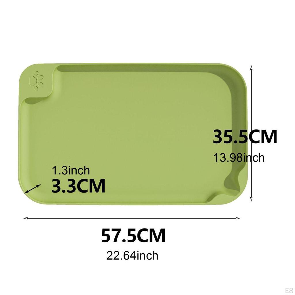 Dog Food Mat Pet Cat Feeding with Raised Edges Water Tray Placemat for