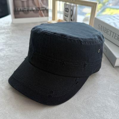 Neuer flacher Militärhut, Sommer-Baumwollhut, modischer Sonnenschutz, Sonnenschutz, atmungsaktive Reise-Freizeitkappe