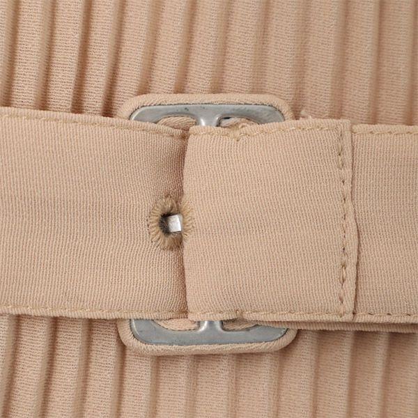 Mila Owen Long Sleeve Pleated Long Dress Beige Women Used