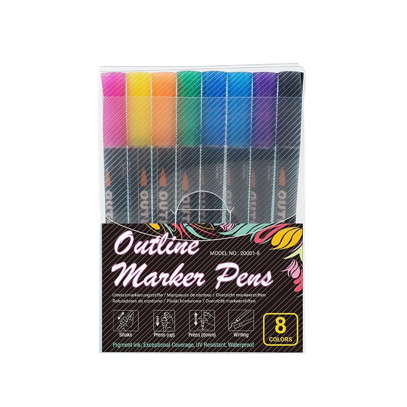 Black Double-Line Quick-Dry Non-Bleeding Fluorescent Art Marker for Students