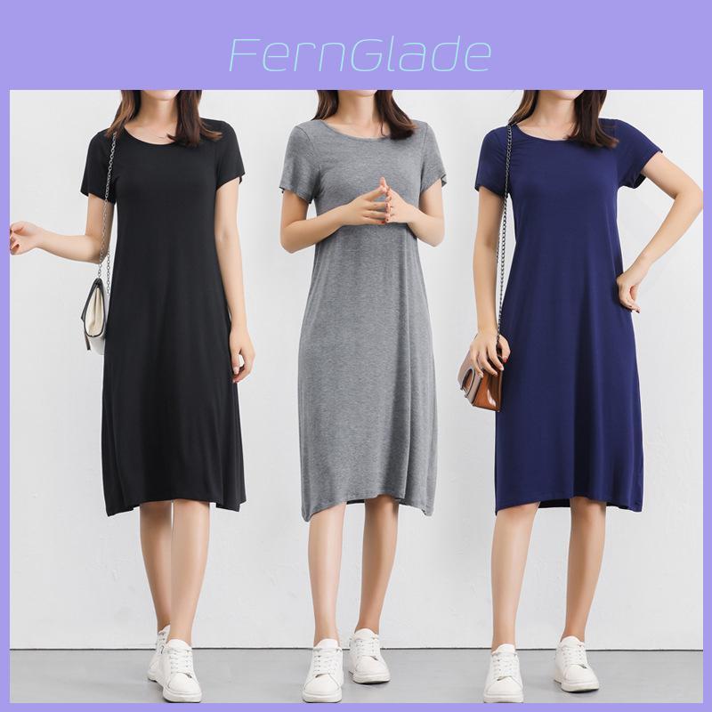 Plus Size Women's Summer Modal Short Sleeve Long T-shirt Casual Dress For Effortless Style