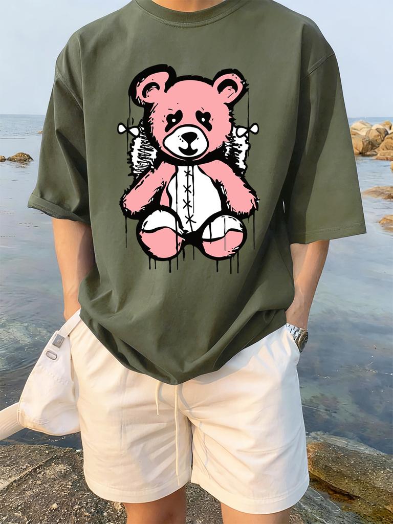 Cartoon Bear Preparing To Rest Prints TShirts Womens Summer Cotton Tops ONeck Comfortable Loose Short Sleeve Casual Clothes