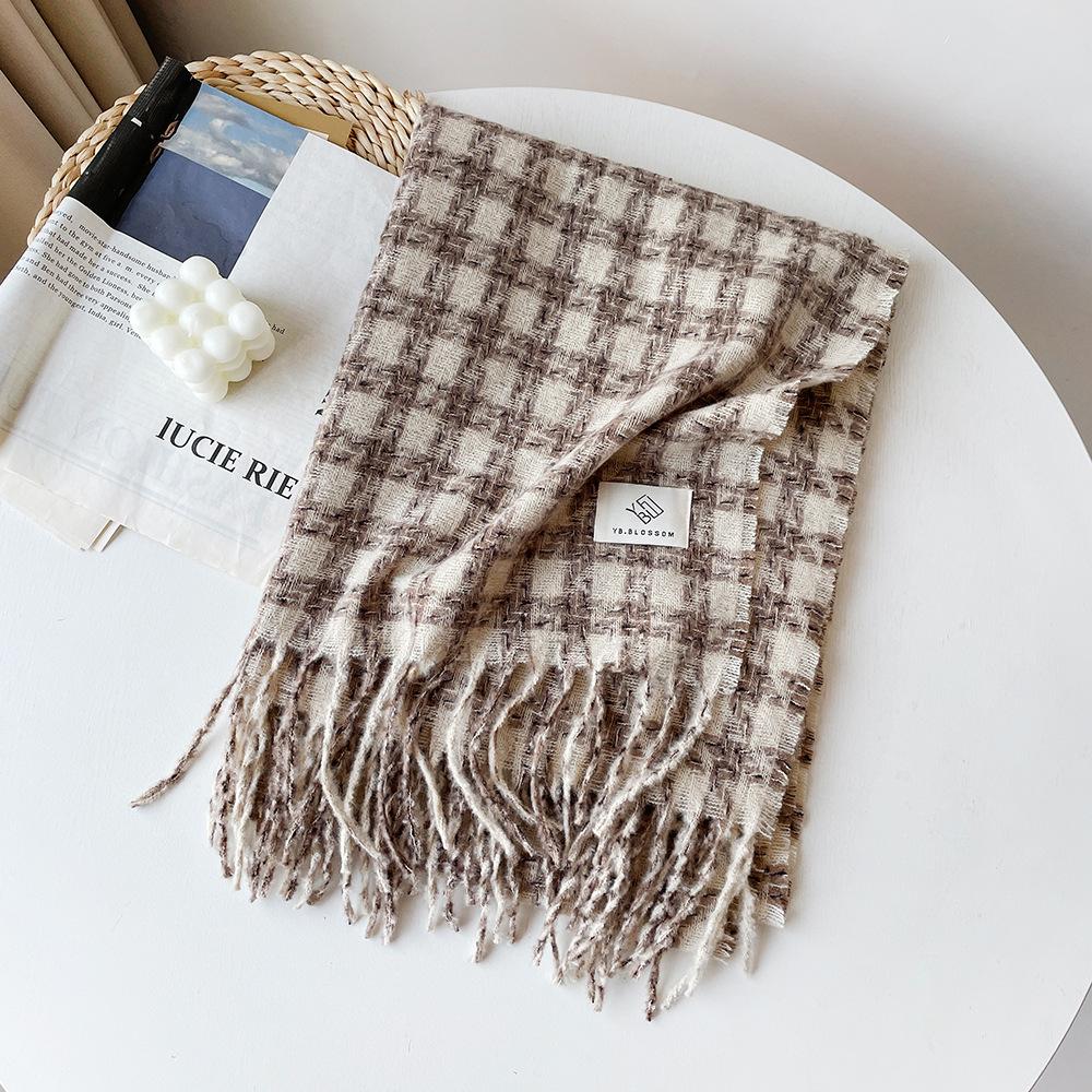 Circle Yarn Thousand Bird Plaid Shawl Scarf Women's Winter High-end Atmosphere Black British Style Scarf Shawl