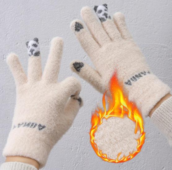 Women's Winter Touchscreen Wool Gloves - Thick Velvet, Warm & Cute Cycling Five-Finger Cold-Proof Design