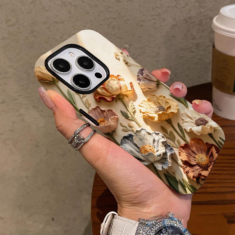 Realistic Floral Print Pattern 2-in-1 Phone Case Suitable for iPhone 17 16 15 14 13 12 11 Pro/Max/Plus Anti Drop and Shockproof