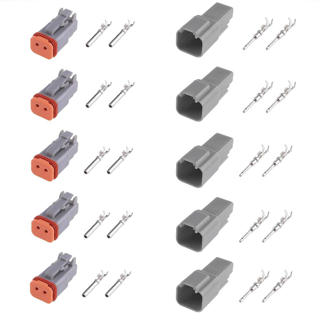 Deutsch DT 2 Pin Connector Kit 2pin Waterproof Automotive Wire Connectors | Gray Waterproof Electrical Wire Connector for Cars,