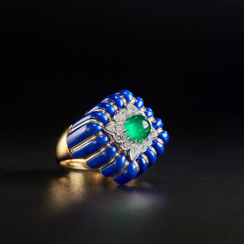 BELLA BOX Italian Vintage Crown Imitation Natural Emerald Ring Suitable For Women's Daily Party Wear Fashion Jewelry