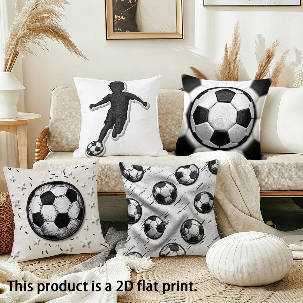 1pc Soccer Themed Throw Pillow Covers 2D Flat Printed Football Decorative Cushion Cases For Sports Fans Home Bedroom Decor
