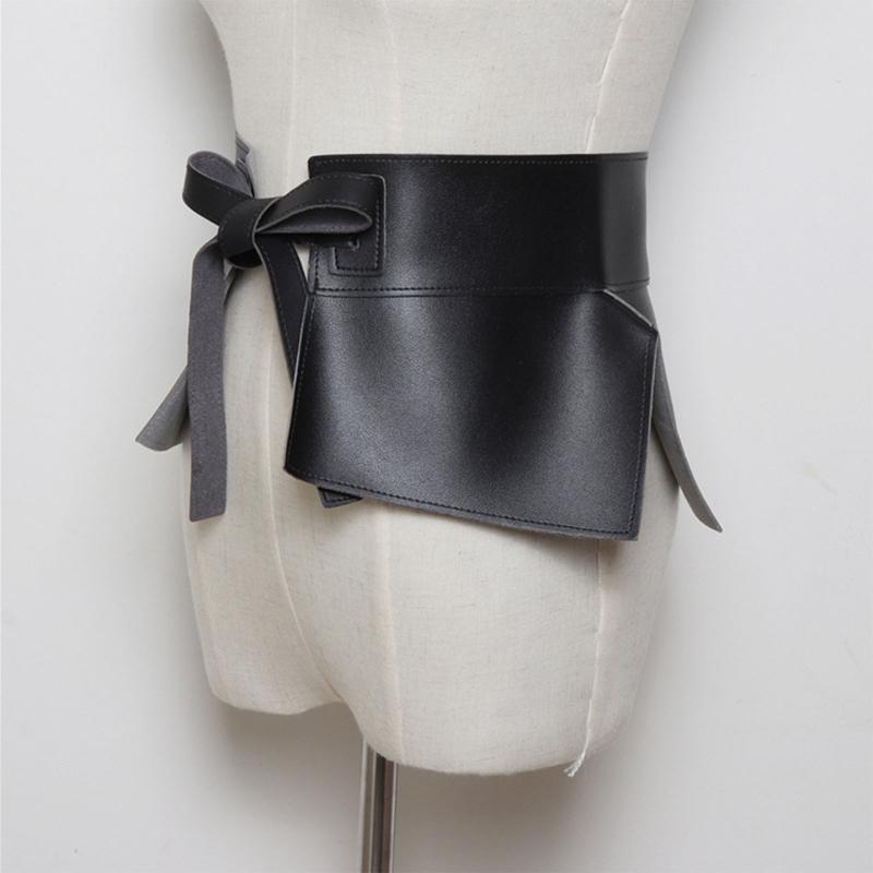 Women Dress Belt Fashion Chic Pu Leather Pleated Skirt Peplum Cincher Belt Wide Waistband Skirt Belt Leather Cummerbunds