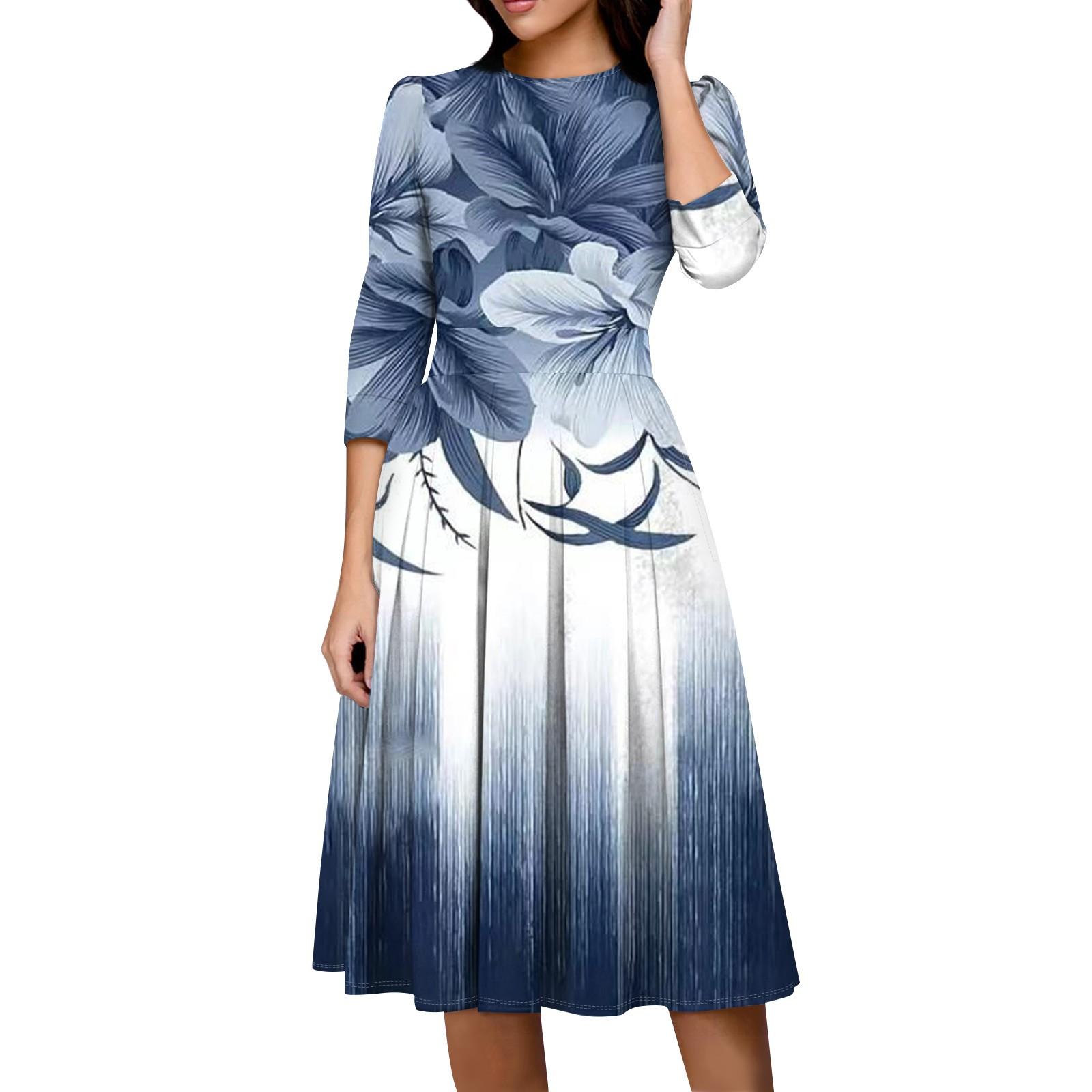 

Женское повседневное и модное платье с карманом на рукаве 3/4 и молнией сзади L синий