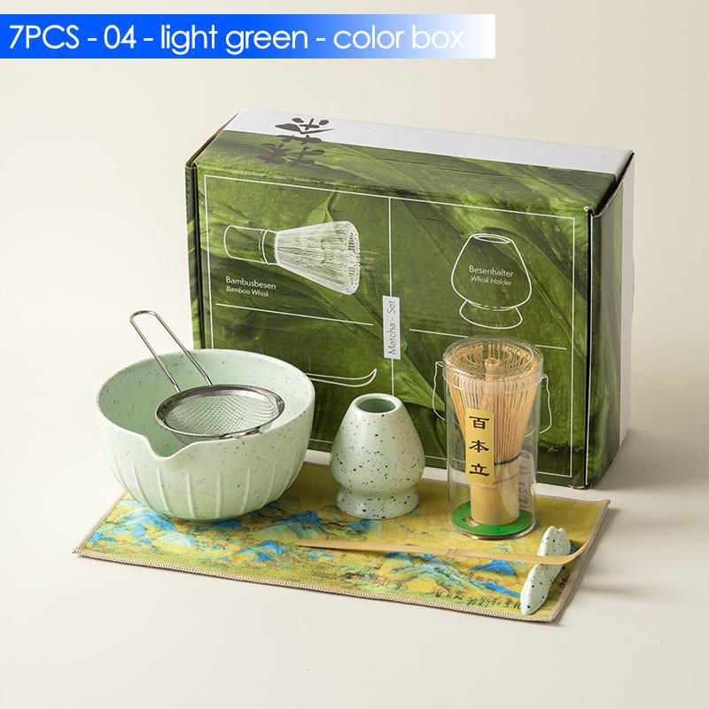 4/6/7PCS Japanese Matcha Set with Ceramic Bowl Bamboo Matcha Whisk and Tea Scoop for DIY Tea-making Tools Accessories