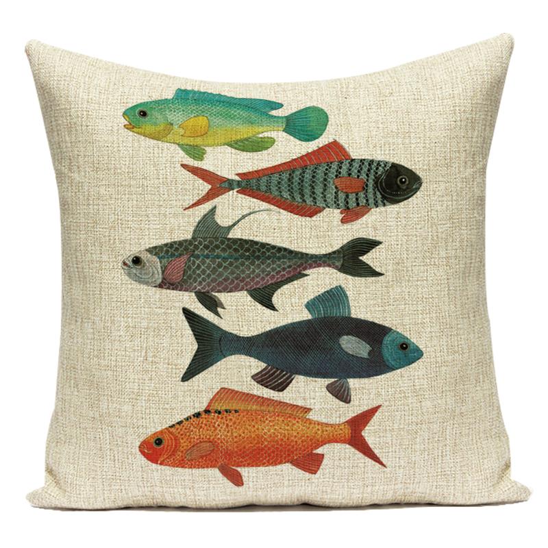 Cute Animals Fishes Decorative Throw Pillows Case Square Sofa Home Seat Cushion Cover for Home Living Room Decoration