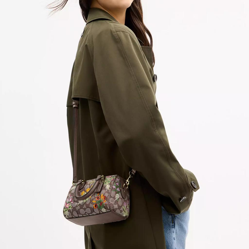 Coach Rowan 18 Signature Jacquard Floral Geprägte Boston Tasche Damen Handtaschen Braun CDY31-IMPU7