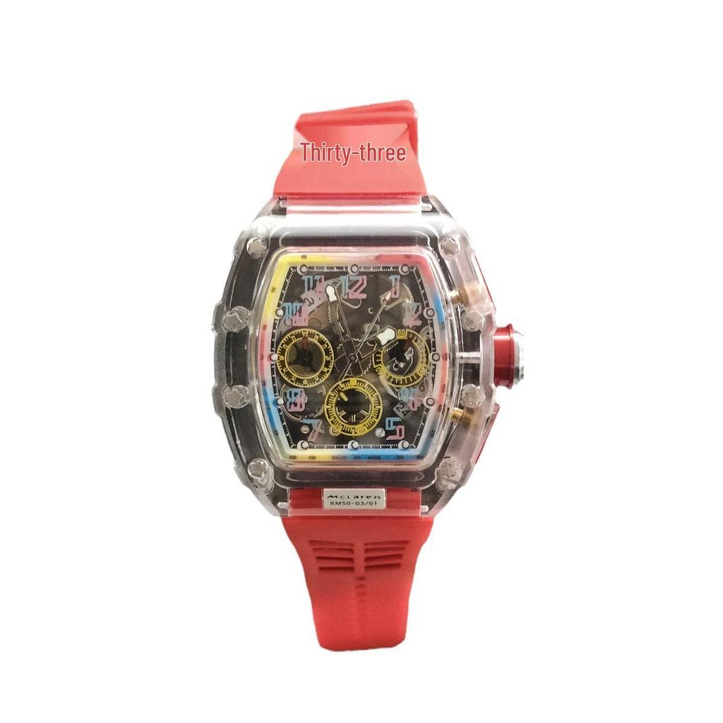 Colorful Transparent Multifunctional Chronograph Quartz Watch with Calendar and Tourbillon for Men and Women