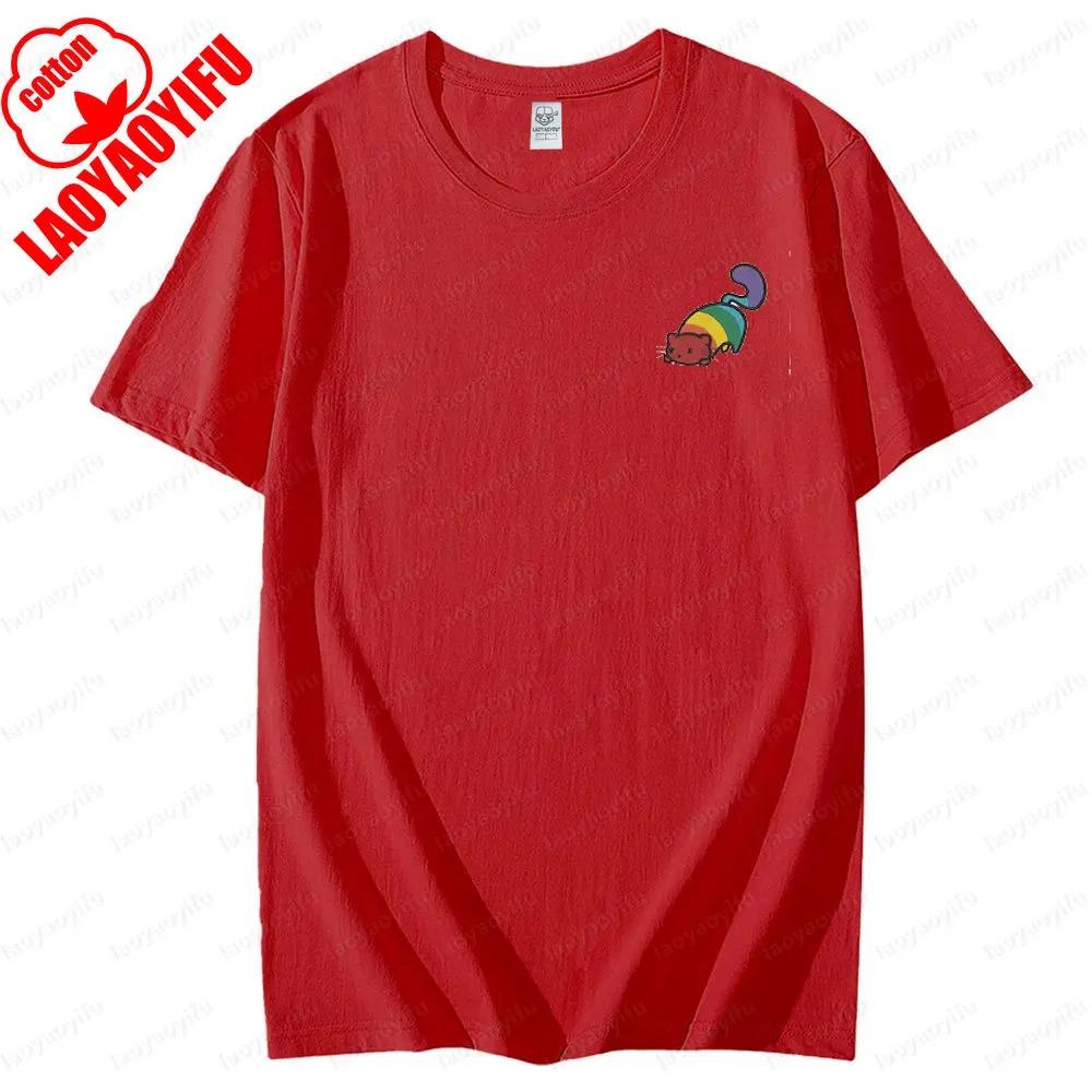 Cute Rainbow Cat LGBT Tee Tops Pride Month Homosexuality Unisex T Shirt Men Women Universal Fashion Casual Crewneck Tshirt