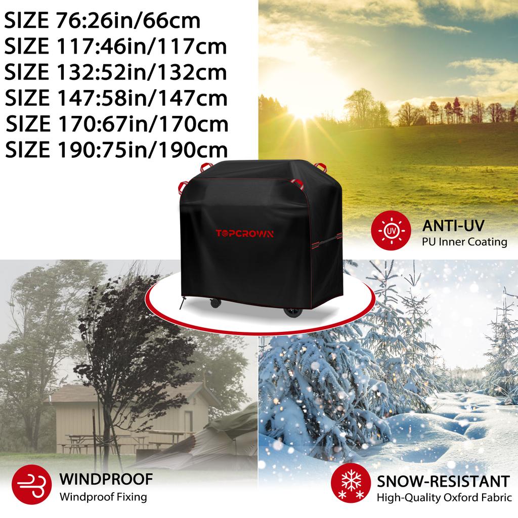 [Tc-420D Red Line Bbq Cover] Topcrown Outdoor Barbecue Grill Cover, Uv-Resistant 420D Oxford Cloth Material, Windproof Design with Adjustable Straps