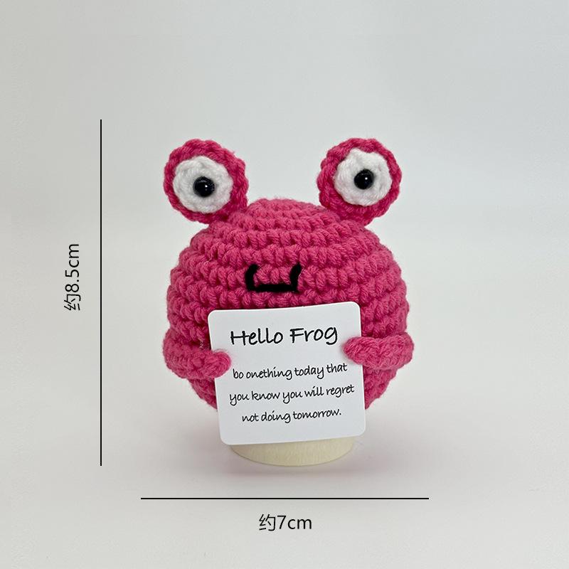 Funny Positive Crochet Cow Doll Desktop Ornament Handmade Cheer Emotional Support Positive Cow with Card Home Party Decoration