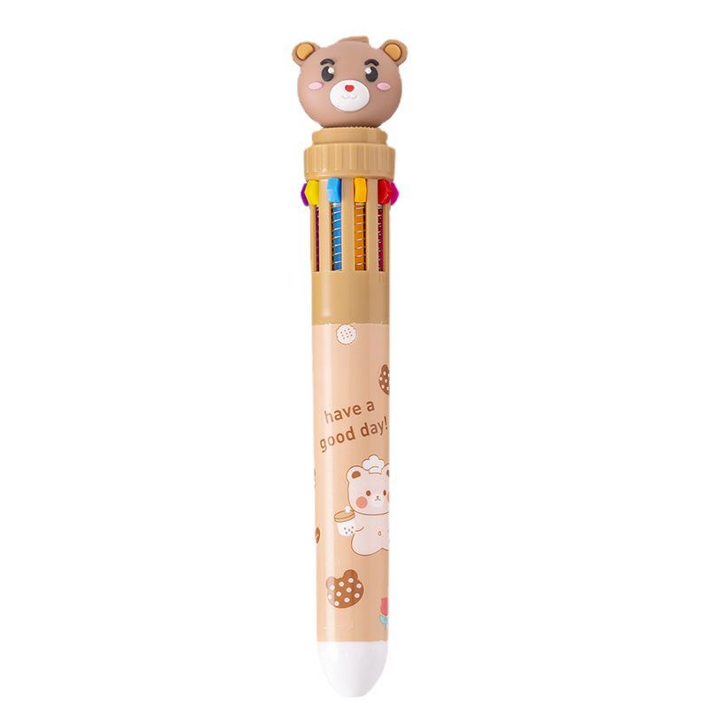 Little Bear 10-Color Press-Type Ballpoint Pen for Students and Journaling