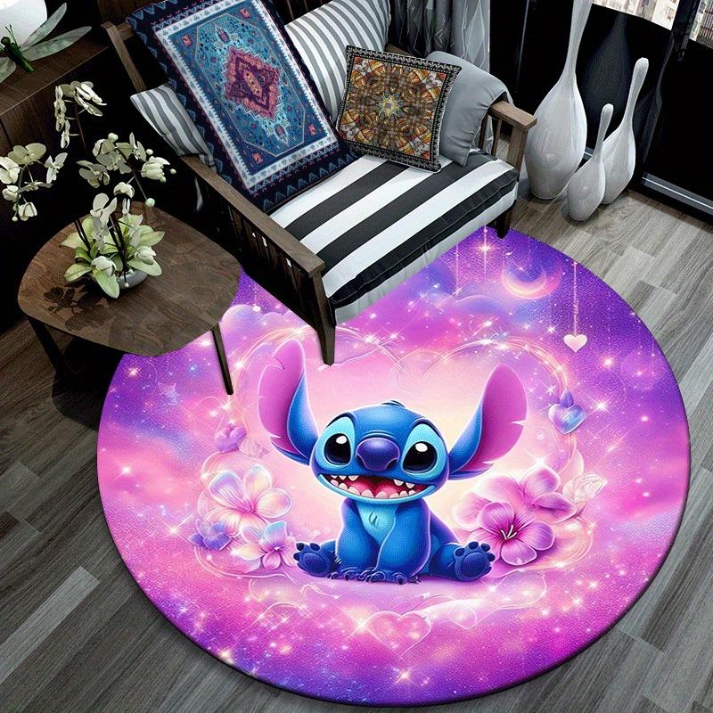 1pc Flowers and Stitch Round Area Rug,Non Slip,Machine Washable Polyester Carpet for Living Room,Bedroom Decor