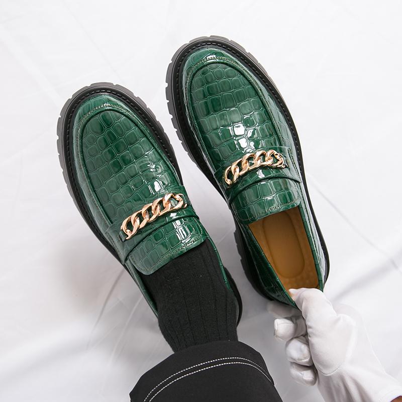 Fashion High Quality Men's Personalized Black Glossy High Head Leather Shoes Oxford Shoes Fashion Brand Comfortable Thick Soled Loafers