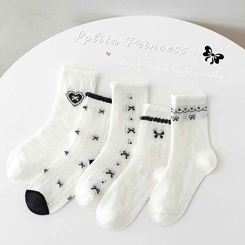 Summer Socks Girls Mesh Socks 5 Pairs Baby Socks Summer Cotton Socks Thin Mesh Sock 1-12T Children's Crew Socks Solid Color