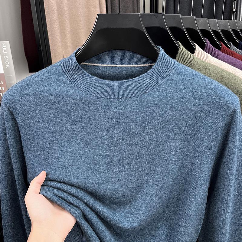 Men's Wool Round Neck Sweater - Long Sleeve, Casual, Versatile Knitwear for Spring and Autumn.