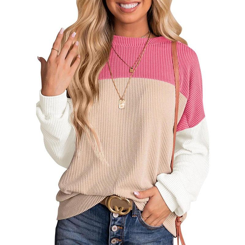 Women's New Independent Station European American Clothing Color Matching Casual Loose Sweatshirt Pullover Top T-shirt Hoodies