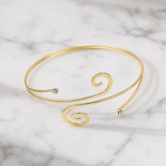 Spiral Upper Arm Cuff Bracelet, Minimalist Rhinestone Coil Open Arm Bangle Bracelet, Adjustable Arm Band Jewelry