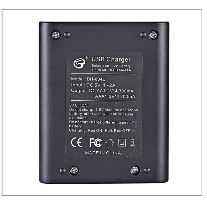 4-Schlitz USB-Ladegerät für AA/AAA wiederaufladbare Batterien Unabhängiges Laden ohne Batterie